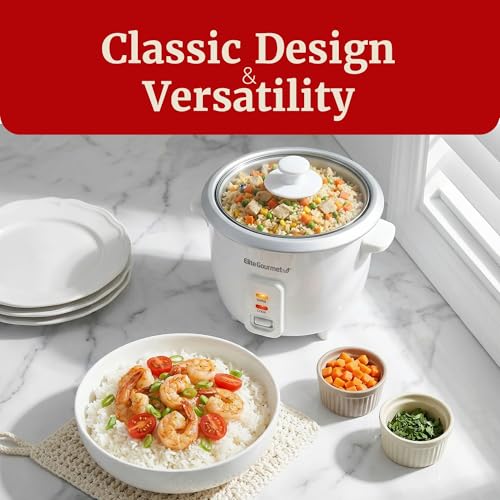 Elite Gourmet ERC-003X Electric Rice Cooker with Automatic Keep Warm Makes Soups, Stews, Grains, Hot Cereals, 6 Cups Cooked (3 Cups Uncooked), White - My Kitchen Products