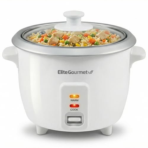 Elite Gourmet ERC-003X Electric Rice Cooker with Automatic Keep Warm Makes Soups, Stews, Grains, Hot Cereals, 6 Cups Cooked (3 Cups Uncooked), White - My Kitchen Products