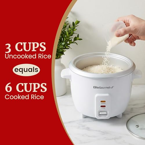 Elite Gourmet ERC-003X Electric Rice Cooker with Automatic Keep Warm Makes Soups, Stews, Grains, Hot Cereals, 6 Cups Cooked (3 Cups Uncooked), White - My Kitchen Products