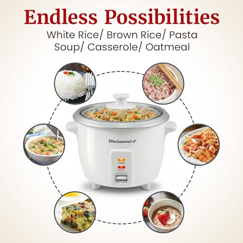 Elite Gourmet ERC-003X Electric Rice Cooker with Automatic Keep Warm Makes Soups, Stews, Grains, Hot Cereals, 6 Cups Cooked (3 Cups Uncooked), White - My Kitchen Products