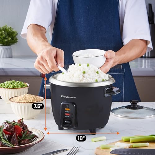 Elite Gourmet ERC003BX Electric Rice Cooker with Automatic Keep Warm Makes Soups, Stews, Grains, Hot Cereals, 6 Cups Cooked (3 Cups Uncooked), Black - My Kitchen Products