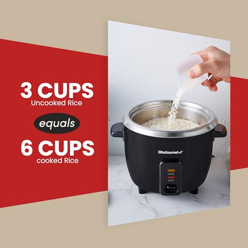 Elite Gourmet ERC003BX Electric Rice Cooker with Automatic Keep Warm Makes Soups, Stews, Grains, Hot Cereals, 6 Cups Cooked (3 Cups Uncooked), Black - My Kitchen Products