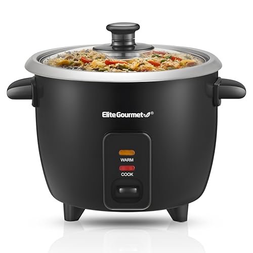 Elite Gourmet ERC003BX Electric Rice Cooker with Automatic Keep Warm Makes Soups, Stews, Grains, Hot Cereals, 6 Cups Cooked (3 Cups Uncooked), Black - My Kitchen Products