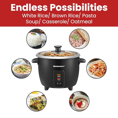 Elite Gourmet ERC003BX Electric Rice Cooker with Automatic Keep Warm Makes Soups, Stews, Grains, Hot Cereals, 6 Cups Cooked (3 Cups Uncooked), Black - My Kitchen Products