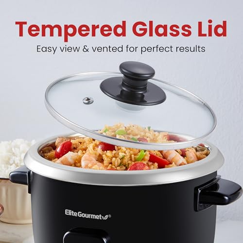 Elite Gourmet ERC003BX Electric Rice Cooker with Automatic Keep Warm Makes Soups, Stews, Grains, Hot Cereals, 6 Cups Cooked (3 Cups Uncooked), Black - My Kitchen Products