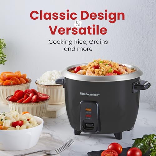 Elite Gourmet ERC003BX Electric Rice Cooker with Automatic Keep Warm Makes Soups, Stews, Grains, Hot Cereals, 6 Cups Cooked (3 Cups Uncooked), Black - My Kitchen Products