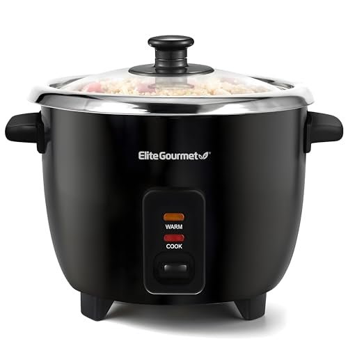 Elite Gourmet ERC006SS 6-Cup Electric Rice Cooker with Stainless Steel Inner Pot, Makes Soups, Stews, Porridges, Grains and Cereals, 6 cup (3 cups uncooked), Black - My Kitchen Products