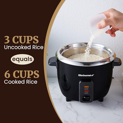 Elite Gourmet ERC006SS 6-Cup Electric Rice Cooker with Stainless Steel Inner Pot, Makes Soups, Stews, Porridges, Grains and Cereals, 6 cup (3 cups uncooked), Black - My Kitchen Products