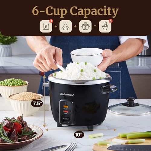 Elite Gourmet ERC006SS 6-Cup Electric Rice Cooker with Stainless Steel Inner Pot, Makes Soups, Stews, Porridges, Grains and Cereals, 6 cup (3 cups uncooked), Black - My Kitchen Products