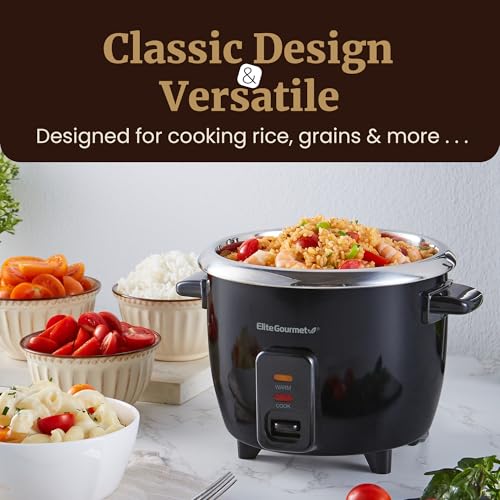 Elite Gourmet ERC006SS 6-Cup Electric Rice Cooker with Stainless Steel Inner Pot, Makes Soups, Stews, Porridges, Grains and Cereals, 6 cup (3 cups uncooked), Black - My Kitchen Products