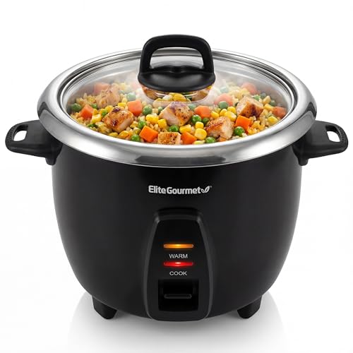 Elite Gourmet ERC2010B Electric Rice Cooker with Stainless Steel Inner Pot Makes Soups, Stews, Porridge's, Grains and Cereals, 10 cups cooked (5 Cups uncooked), Black - My Kitchen Products