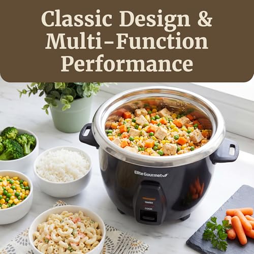 Elite Gourmet ERC2010B Electric Rice Cooker with Stainless Steel Inner Pot Makes Soups, Stews, Porridge's, Grains and Cereals, 10 cups cooked (5 Cups uncooked), Black - My Kitchen Products