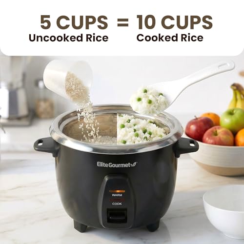 Elite Gourmet ERC2010B Electric Rice Cooker with Stainless Steel Inner Pot Makes Soups, Stews, Porridge's, Grains and Cereals, 10 cups cooked (5 Cups uncooked), Black - My Kitchen Products