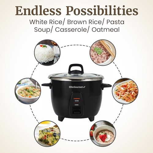 Elite Gourmet ERC2010B Electric Rice Cooker with Stainless Steel Inner Pot Makes Soups, Stews, Porridge's, Grains and Cereals, 10 cups cooked (5 Cups uncooked), Black - My Kitchen Products
