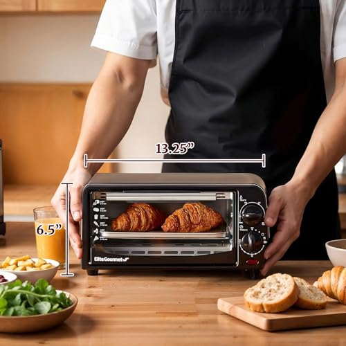 Elite Gourmet ETO236 Personal Compact 2 Slice Countertop Toaster Oven with 15 Minute Timer & Adjustable Temperature, Bake, Broil, & Toast, Black - My Kitchen Products