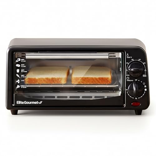 Elite Gourmet ETO236 Personal Compact 2 Slice Countertop Toaster Oven with 15 Minute Timer & Adjustable Temperature, Bake, Broil, & Toast, Black - My Kitchen Products