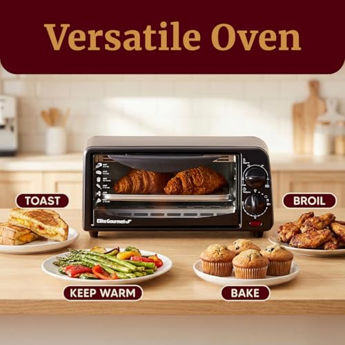 Elite Gourmet ETO236 Personal Compact 2 Slice Countertop Toaster Oven with 15 Minute Timer & Adjustable Temperature, Bake, Broil, & Toast, Black - My Kitchen Products
