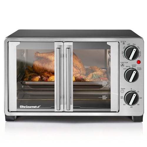 Elite Gourmet ETO2530M Double French Door Countertop Toaster Oven, Bake, Broil, Toast, Keep Warm, Fits 12" pizza, 25L capacity, Stainless Steel & Black - My Kitchen Products