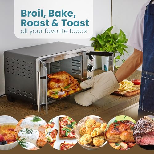 Elite Gourmet ETO2530M Double French Door Countertop Toaster Oven, Bake, Broil, Toast, Keep Warm, Fits 12" pizza, 25L capacity, Stainless Steel & Black - My Kitchen Products