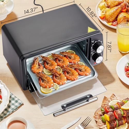 Elite Gourmet ETO449X Countertop Toaster Oven, 9.5Qt / 4-Slice Capacity, Fits 8'' Pizza, 800W Quartz Heating, 200–450°F Adjustable Temperature, 30-Min Timer, Compact Mini Oven, Black - My Kitchen Products