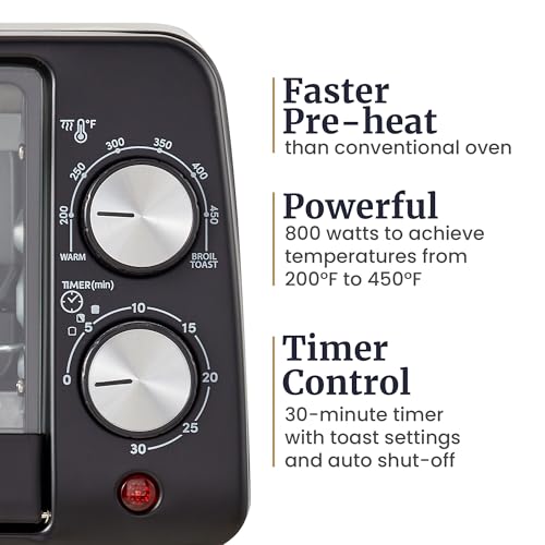 Elite Gourmet ETO449X Countertop Toaster Oven, 9.5Qt / 4-Slice Capacity, Fits 8'' Pizza, 800W Quartz Heating, 200–450°F Adjustable Temperature, 30-Min Timer, Compact Mini Oven, Black - My Kitchen Products