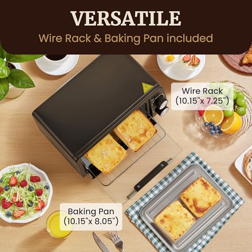 Elite Gourmet ETO449X Countertop Toaster Oven, 9.5Qt / 4-Slice Capacity, Fits 8'' Pizza, 800W Quartz Heating, 200–450°F Adjustable Temperature, 30-Min Timer, Compact Mini Oven, Black - My Kitchen Products