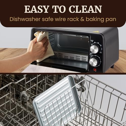 Elite Gourmet ETO449X Countertop Toaster Oven, 9.5Qt / 4-Slice Capacity, Fits 8'' Pizza, 800W Quartz Heating, 200–450°F Adjustable Temperature, 30-Min Timer, Compact Mini Oven, Black - My Kitchen Products