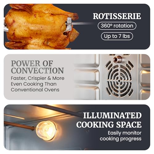 Elite Gourmet ETO4510B French Door 47.5Qt, 18-Slice Convection Oven 4-Control Knobs, Bake Broil Toast Rotisserie Keep Warm, Includes 2 x 12" Pizza Racks, Stainless Steel - My Kitchen Products