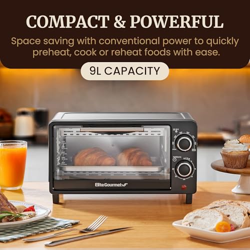 Elite Gourmet ETO490 9L/4 Slice Countertop Toaster Oven with 30-Minute Timer, Adjustable Temperature Control, Includes Baking Pan and Wire Rack, Bake, Broil, Toast, Black - My Kitchen Products