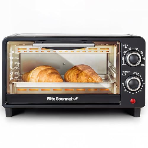 Elite Gourmet ETO490 9L/4 Slice Countertop Toaster Oven with 30-Minute Timer, Adjustable Temperature Control, Includes Baking Pan and Wire Rack, Bake, Broil, Toast, Black - My Kitchen Products