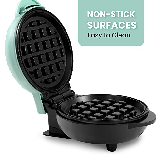 Elite Gourmet EWM013M Electric Nonstick Mini Waffle Maker with 5-inch cooking surface, Belgian Waffles, Compact Design, Hash Browns, Keto, Snacks, Sandwich, Eggs, Easy to Clean, Blue - My Kitchen Products