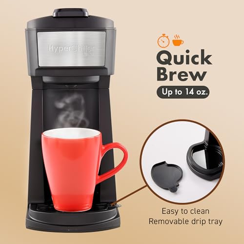 Elite Gourmet HyperChiller EHC210N Iced/Hot Coffee Maker, K-Cup or Coffee Grounds, 8, 10 or 12oz Pours, Removable K-Cup Holder and Reusable Mesh Filter, Drip tray, Black/Stainless-Steel - My Kitchen Products