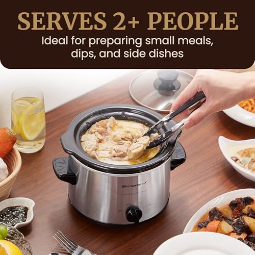 Elite Gourmet MST-250XS Electric Slow Cooker Ceramic Pot, Adjustable Temp, Entrees, Sauces, Stews & Dips, Dishwasher Safe Glass Lid & Crock, 1.5 Quart, Stainless Steel - My Kitchen Products