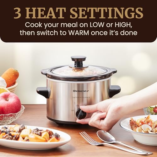 Elite Gourmet MST-250XS Electric Slow Cooker Ceramic Pot, Adjustable Temp, Entrees, Sauces, Stews & Dips, Dishwasher Safe Glass Lid & Crock, 1.5 Quart, Stainless Steel - My Kitchen Products