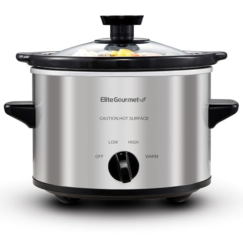 Elite Gourmet MST-250XS Electric Slow Cooker Ceramic Pot, Adjustable Temp, Entrees, Sauces, Stews & Dips, Dishwasher Safe Glass Lid & Crock, 1.5 Quart, Stainless Steel - My Kitchen Products