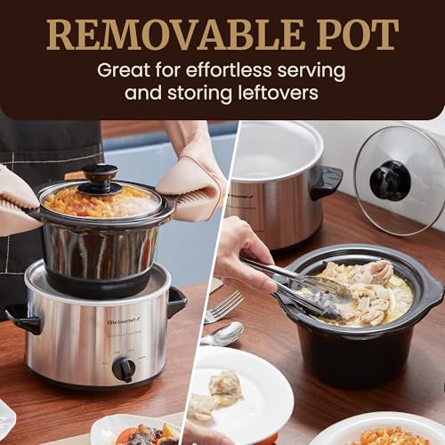 Elite Gourmet MST-250XS Electric Slow Cooker Ceramic Pot, Adjustable Temp, Entrees, Sauces, Stews & Dips, Dishwasher Safe Glass Lid & Crock, 1.5 Quart, Stainless Steel - My Kitchen Products