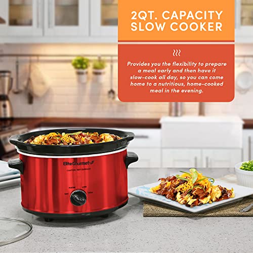 Elite Gourmet MST-275XR Electric Oval Slow Cooker, Adjustable Temp, Entrees, Sauces, Stews & Dips, Dishwasher Safe Glass Lid & Crock (2 Quart, Metallic Red) - My Kitchen Products