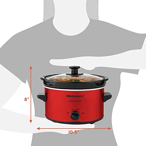 Elite Gourmet MST-275XR Electric Oval Slow Cooker, Adjustable Temp, Entrees, Sauces, Stews & Dips, Dishwasher Safe Glass Lid & Crock (2 Quart, Metallic Red) - My Kitchen Products