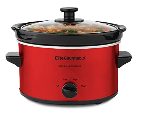 Elite Gourmet MST-275XR Electric Oval Slow Cooker, Adjustable Temp, Entrees, Sauces, Stews & Dips, Dishwasher Safe Glass Lid & Crock (2 Quart, Metallic Red) - My Kitchen Products