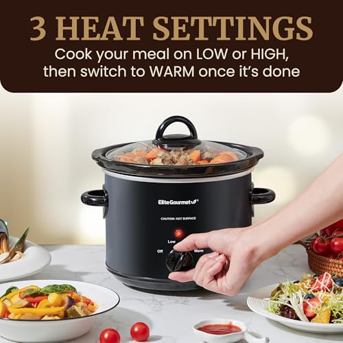 Elite Gourmet MST-350B Electric Slow Cooker, Adjustable Temp, Entrees, Sauces, Stews & Dips, Dishwasher Safe Glass Lid & Crock (3 Quart, Black) - My Kitchen Products
