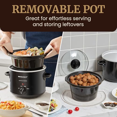Elite Gourmet MST-350B Electric Slow Cooker, Adjustable Temp, Entrees, Sauces, Stews & Dips, Dishwasher Safe Glass Lid & Crock (3 Quart, Black) - My Kitchen Products