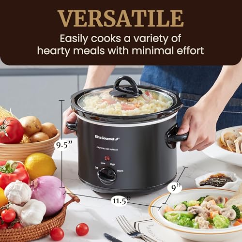 Elite Gourmet MST-350B Electric Slow Cooker, Adjustable Temp, Entrees, Sauces, Stews & Dips, Dishwasher Safe Glass Lid & Crock (3 Quart, Black) - My Kitchen Products