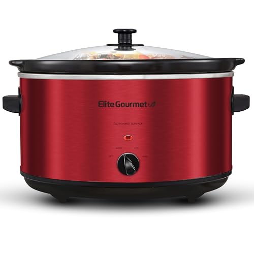 Elite Gourmet MST-900RXT Electric Ceramic XL Jumbo Slow Cooker, Adjustable Temp, Entrees, Sauces, Stews & Dips, Dishwasher Safe Glass Lid & Crock, 8.5Qt, Metallic Red - My Kitchen Products