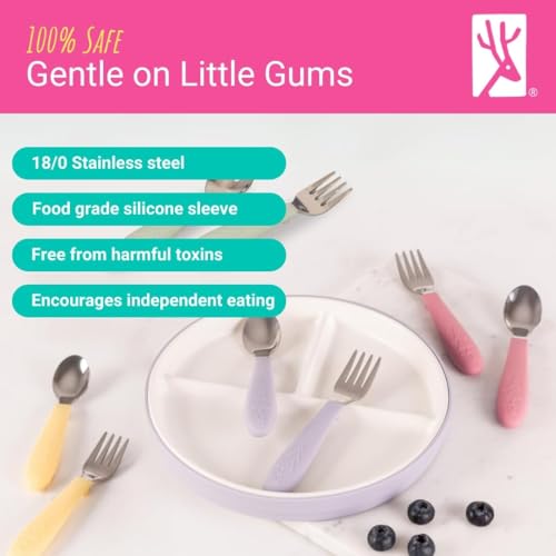 Elk and Friends Kids Silverware with Silicone Handle | Childrens Safe Flatware | Toddler Utensils | Baby Spoons + Forks | Stainless Steel Cutlery | Dishwasher Safe | 6 Pieces - My Kitchen Products