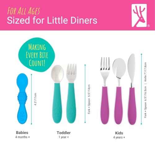 Elk and Friends Kids Silverware with Silicone Handle | Childrens Safe Flatware | Toddler Utensils | Baby Spoons + Forks | Stainless Steel Cutlery | Dishwasher Safe | 6 Pieces - My Kitchen Products