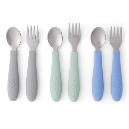 Elk and Friends Kids Silverware with Silicone Handle | Childrens Safe Flatware | Toddler Utensils | Baby Spoons + Forks | Stainless Steel Cutlery | Dishwasher Safe | 6 Pieces - My Kitchen Products