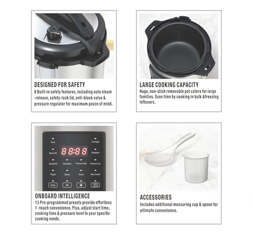 EMB Ironblade 7-in-1 Multi Cooker, 6-Liter, 1000W Stainless Steel Programmable Pressure Cooker, Slow Cooker, Rice Maker, Steamer, Sauté Pan, Food Warmer, Yogurt Maker - My Kitchen Products