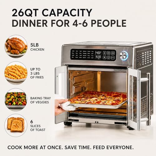 Emeril Lagasse Extra Large French Door Air Fryer Toaster Oven Combo, 24 Cooking Functions and Digital Controls, 7 Accessories Included, Stainless Steel Finish, 26QT Capacity - My Kitchen Products