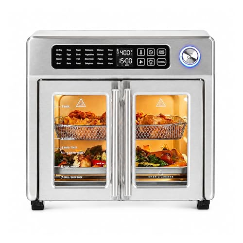 Emeril Lagasse Extra Large French Door Air Fryer Toaster Oven Combo, 24 Cooking Functions and Digital Controls, 7 Accessories Included, Stainless Steel Finish, 26QT Capacity - My Kitchen Products