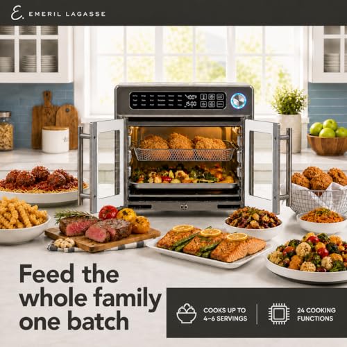 Emeril Lagasse Extra Large French Door Air Fryer Toaster Oven Combo, 24 Cooking Functions and Digital Controls, 7 Accessories Included, Stainless Steel Finish, 26QT Capacity - My Kitchen Products